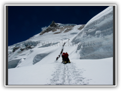 Climbers on the final slope to Camp II