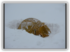 Nick's base camp tent during a storm