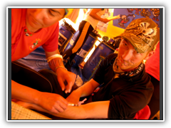 Nick giving blood to Spanish Base Camp