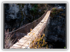 Precarious bridge along the trek
