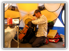 Nick preparing his pack in ABC