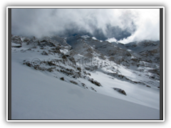 Shishapangma's summit ridge viewed from close to Camp III