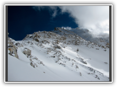 Shishapangma's summit ridge viewed from close to Camp III