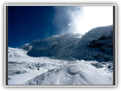 Climbing to Camp I in high winds