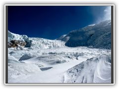 Climbing to Camp I in high winds